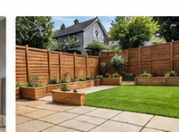 Landscaped garden with paving and lawn